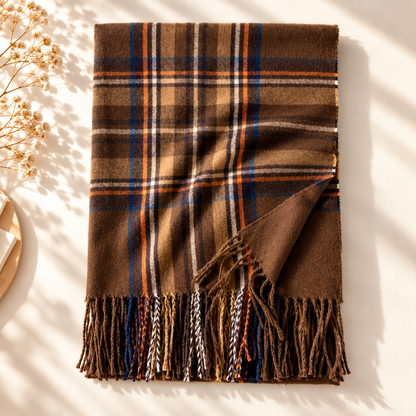 Women’s Tartan Plaid Scarf, Soft Warm Oversized Check Scarf with Tassel Fringe, Cosy Autumn Winter Fashion Wrap for Casual, Work & Travel, Christmas Birthday Gift for Her