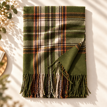 Women’s Tartan Plaid Scarf, Soft Warm Oversized Check Scarf with Tassel Fringe, Cosy Autumn Winter Fashion Wrap for Casual, Work & Travel, Christmas Birthday Gift for Her